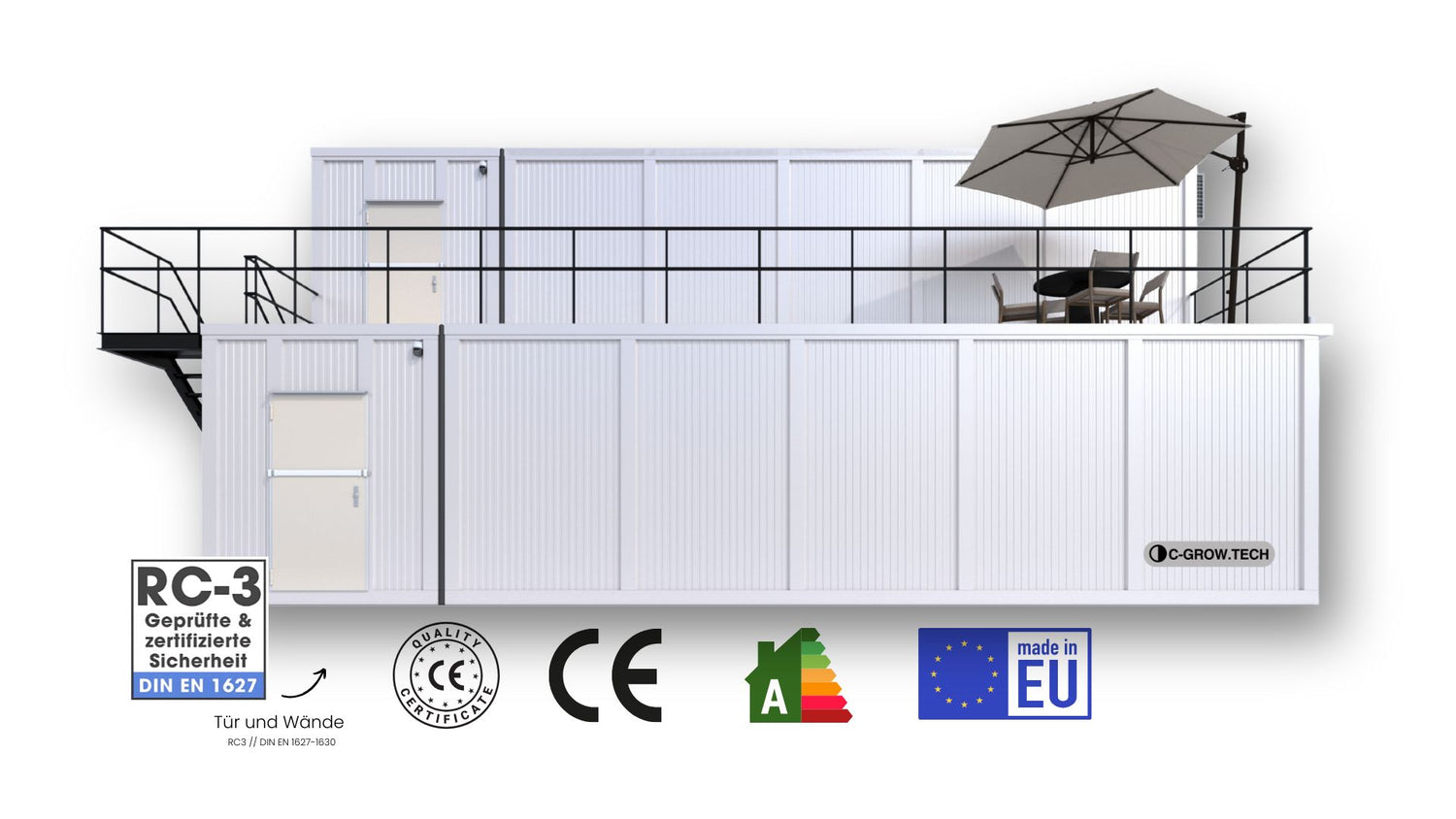 CE-zertifizierte Grow-Anbaucontainer mit RC3-Einbruchssicherheit.
